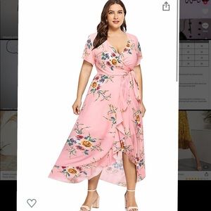 Pink Floral Maxi Wrap Dress